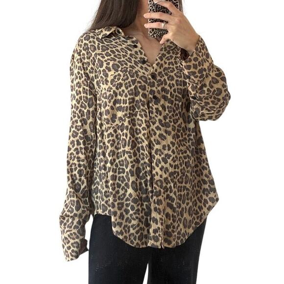 torrid Tops - Torrid Leopard Brown Printed Button-down Soft Flowy Rayon Shirt Size 00 / XS